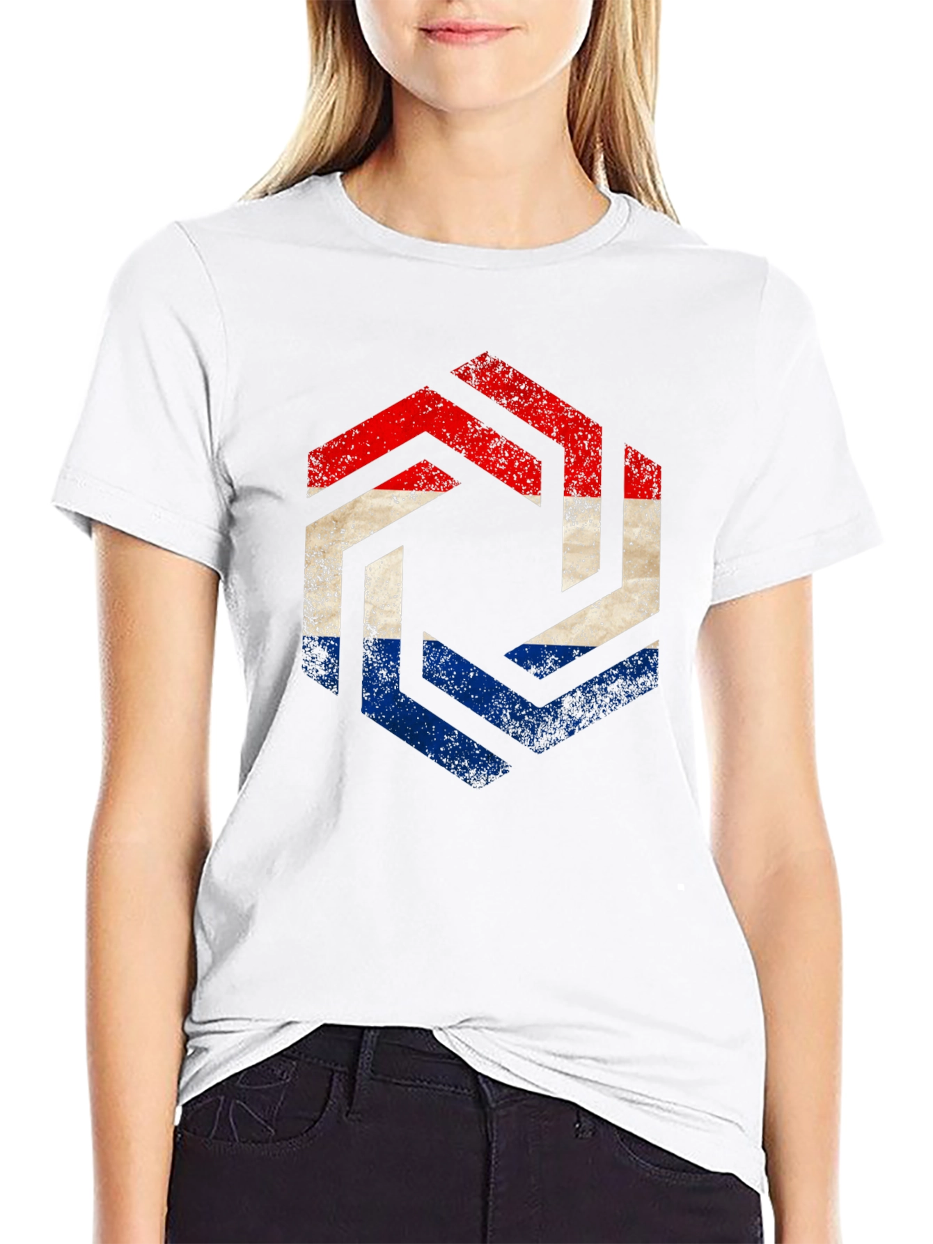 Netherlands Flag Hexagon T-Shirt - Distressed Print