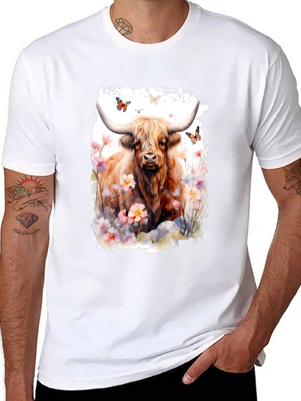 Highland Cow & Flowers Graphic T-Shirt
