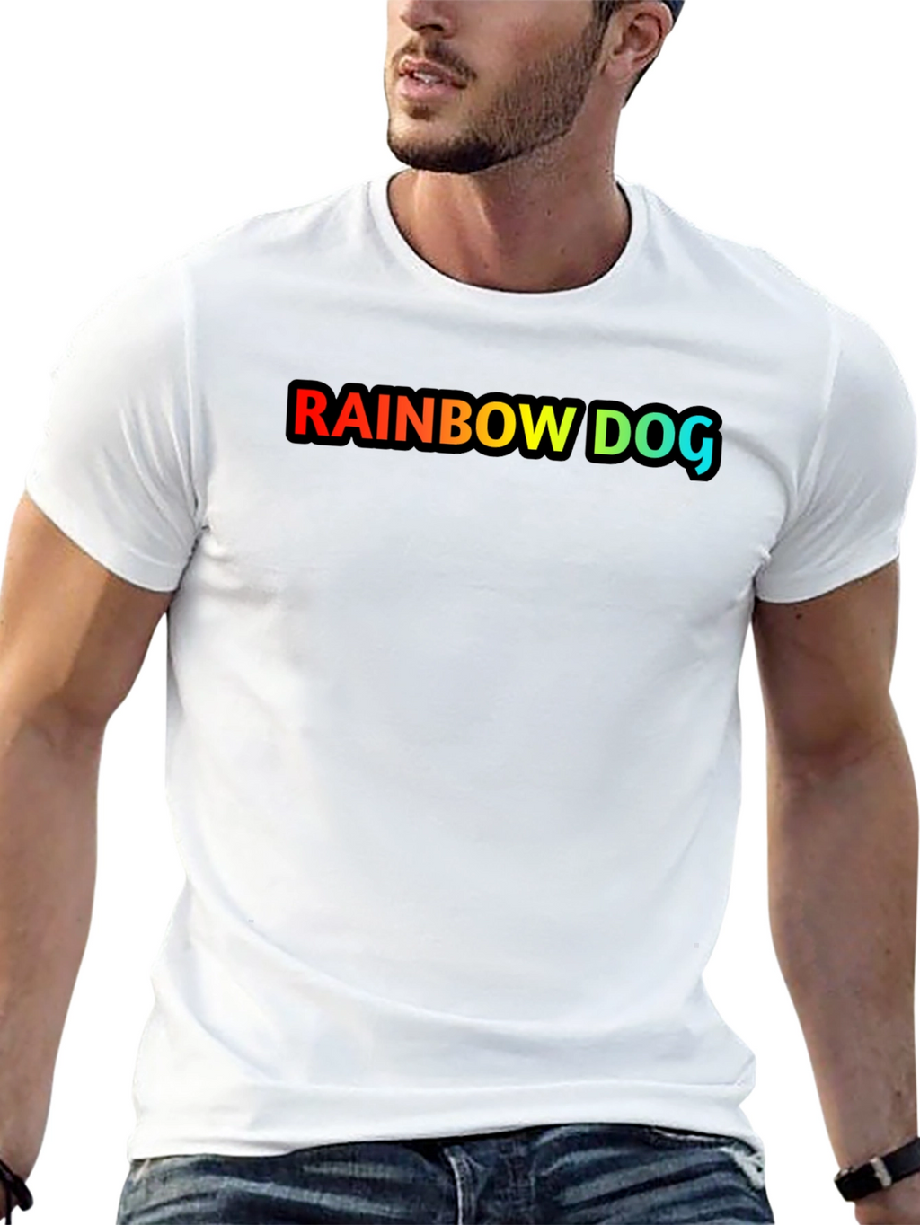 Rainbow Dog Graphic Black T-Shirt