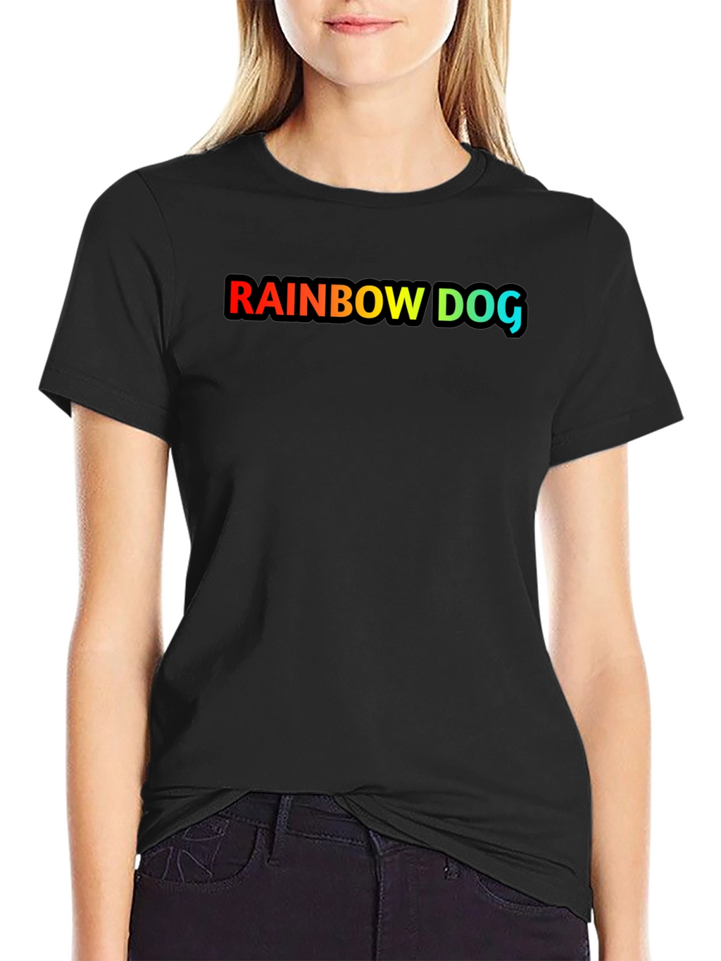Rainbow Dog Graphic Black T-Shirt