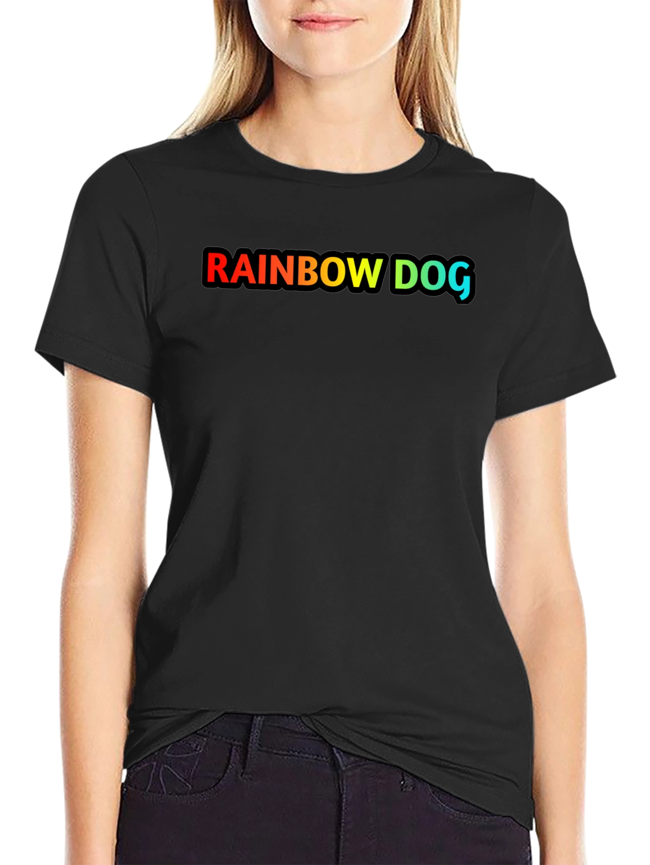 Rainbow Dog Graphic Black T-Shirt