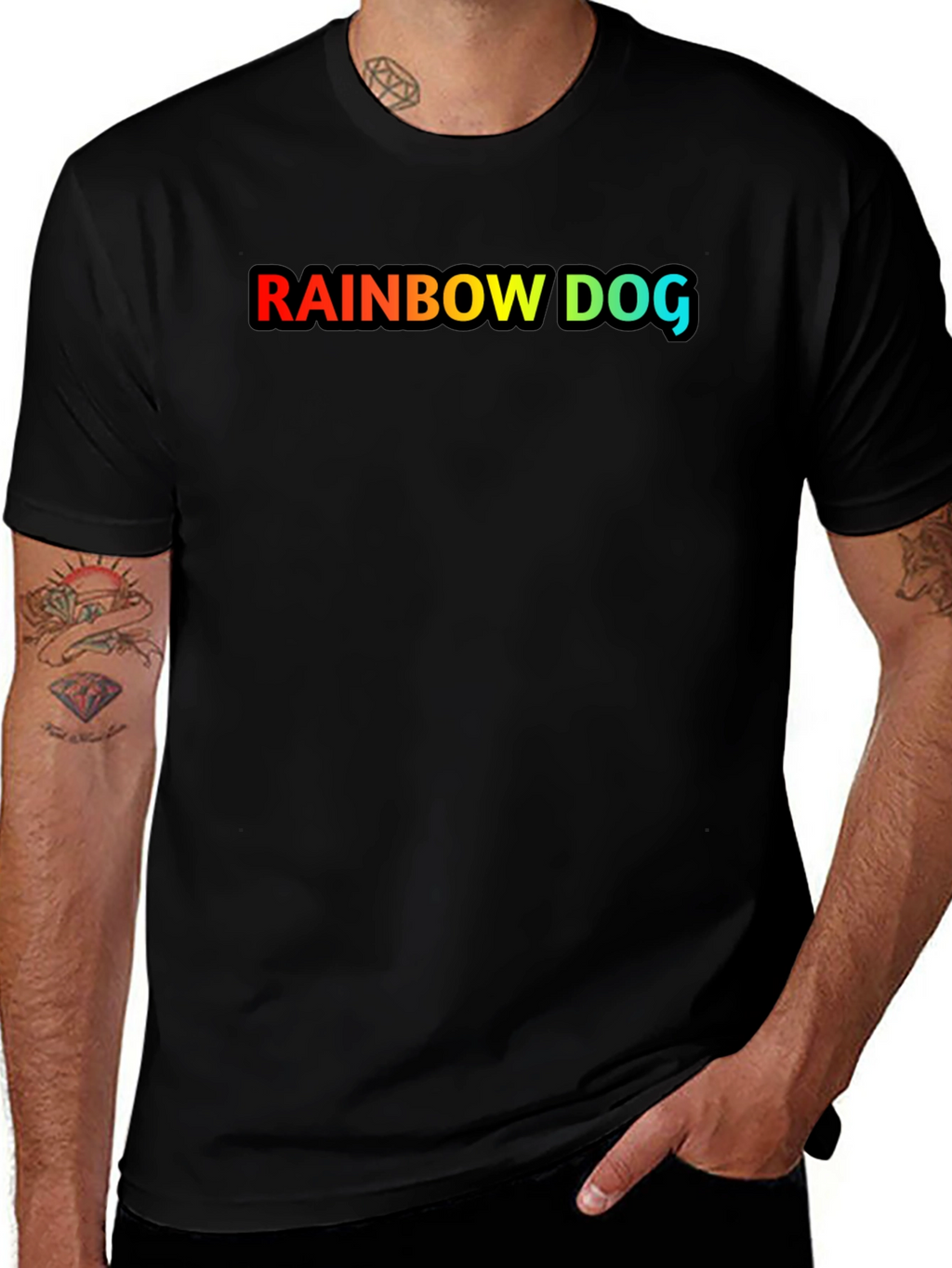 Rainbow Dog Graphic Black T-Shirt