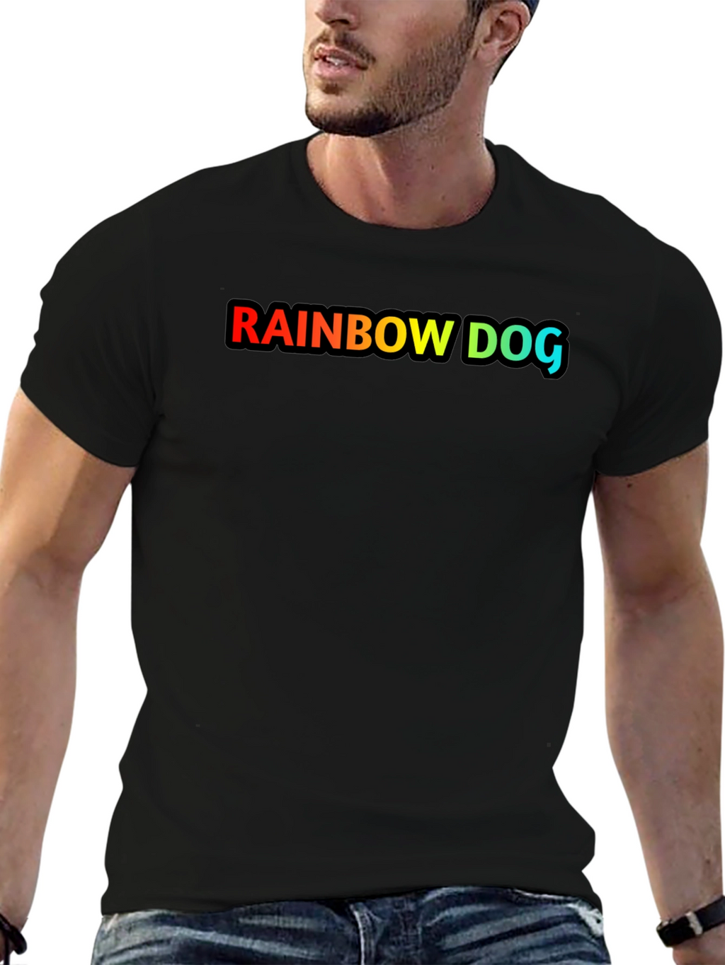 Rainbow Dog Graphic Black T-Shirt