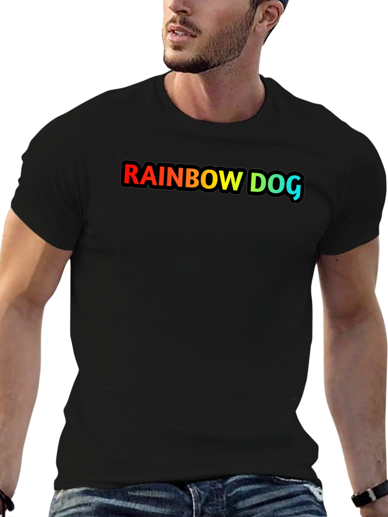 Rainbow Dog Graphic Black T-Shirt