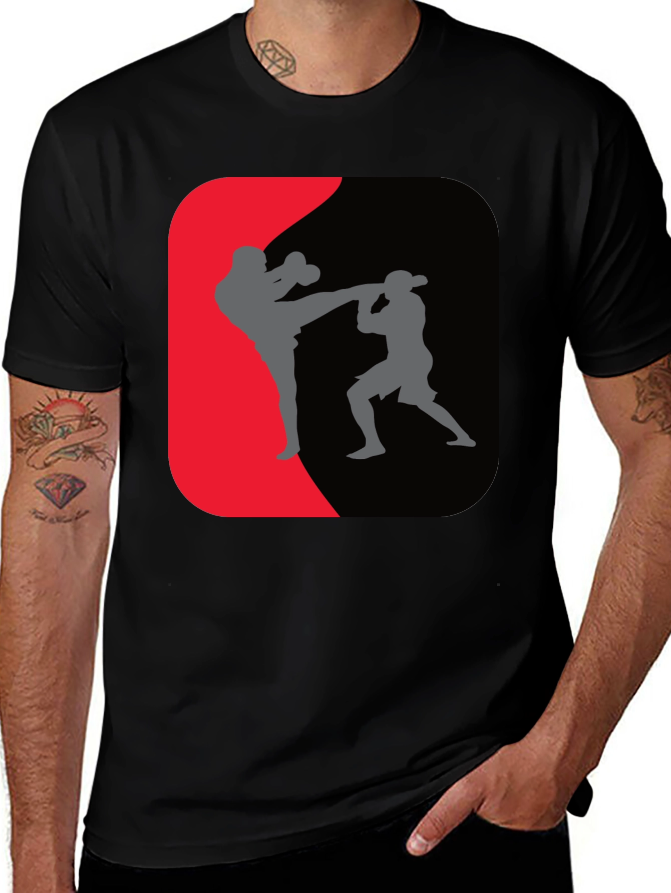 Martial Arts Kickboxing Graphic Tee - Black