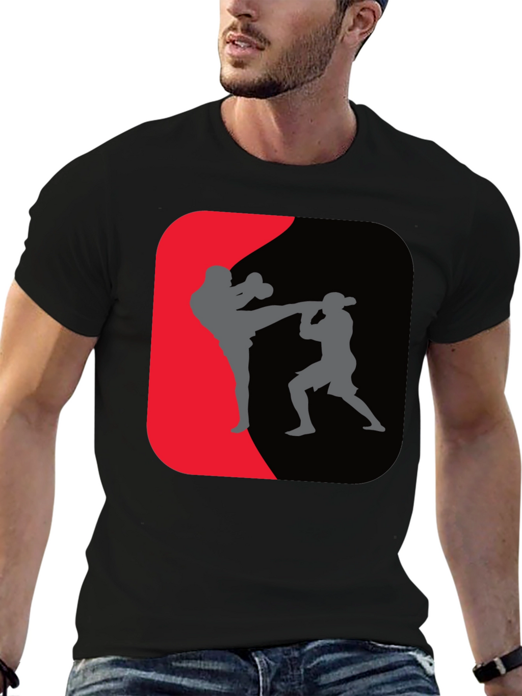 Martial Arts Kickboxing Graphic Tee - Black