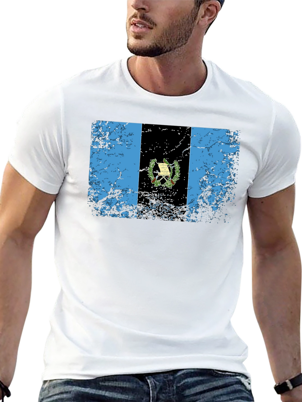 Guatemalan Flag T-Shirt - Black Crew Neck Tee