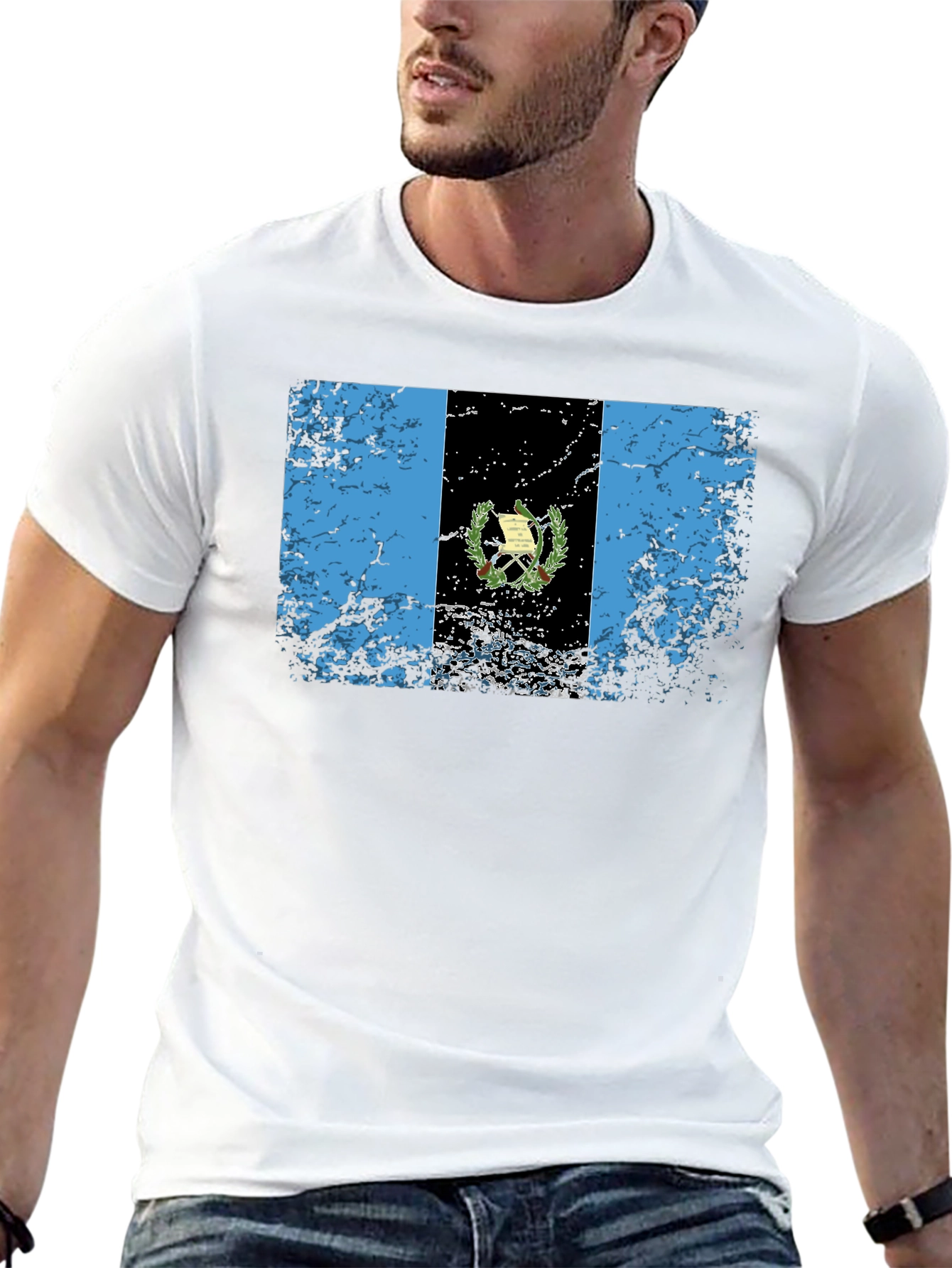 Guatemalan Flag T-Shirt - Black Crew Neck Tee