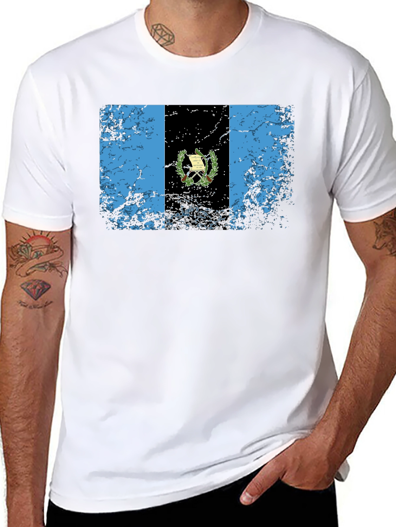 Guatemalan Flag T-Shirt - Black Crew Neck Tee