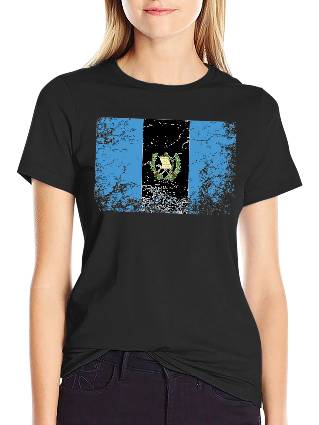 Guatemalan Flag T-Shirt - Black Crew Neck Tee