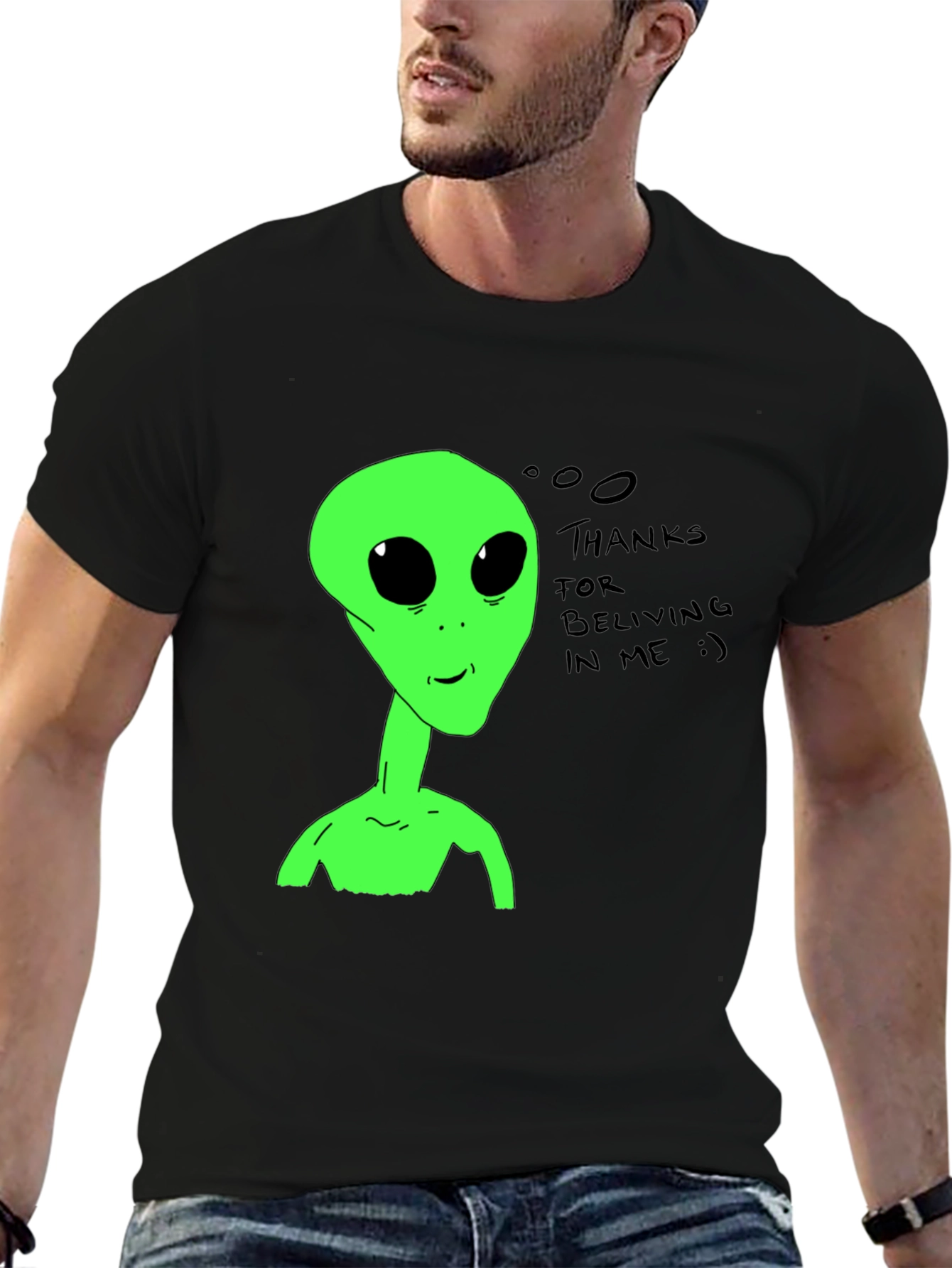 Alien Believer T-Shirt - Black Cotton Tee