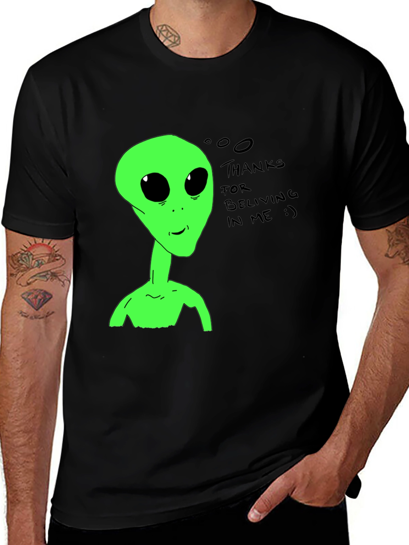Alien Believer T-Shirt - Black Cotton Tee