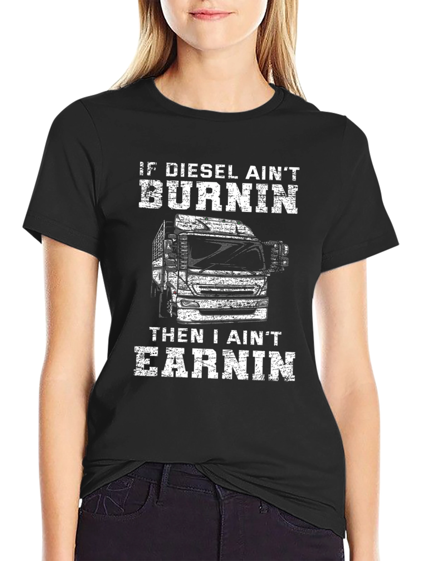 Diesel Burnin Trucker Tee - Black Graphic T-Shirt