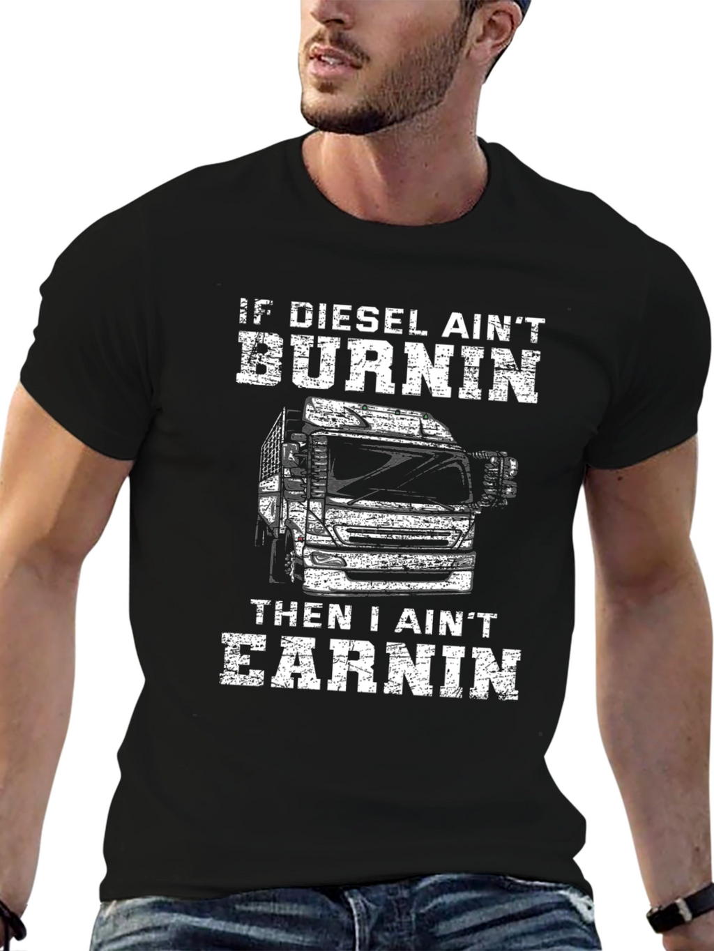 Diesel Burnin Trucker Tee - Black Graphic T-Shirt