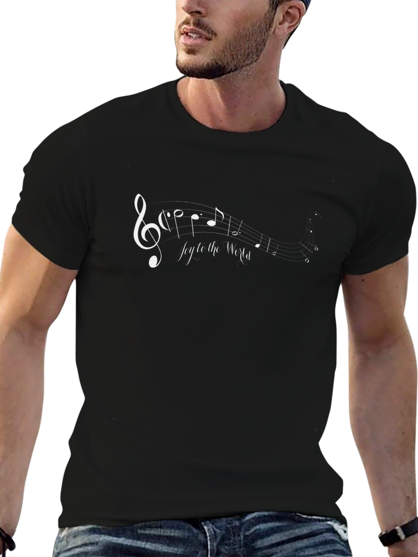 Joy to the World Music Notes Black T-Shirt