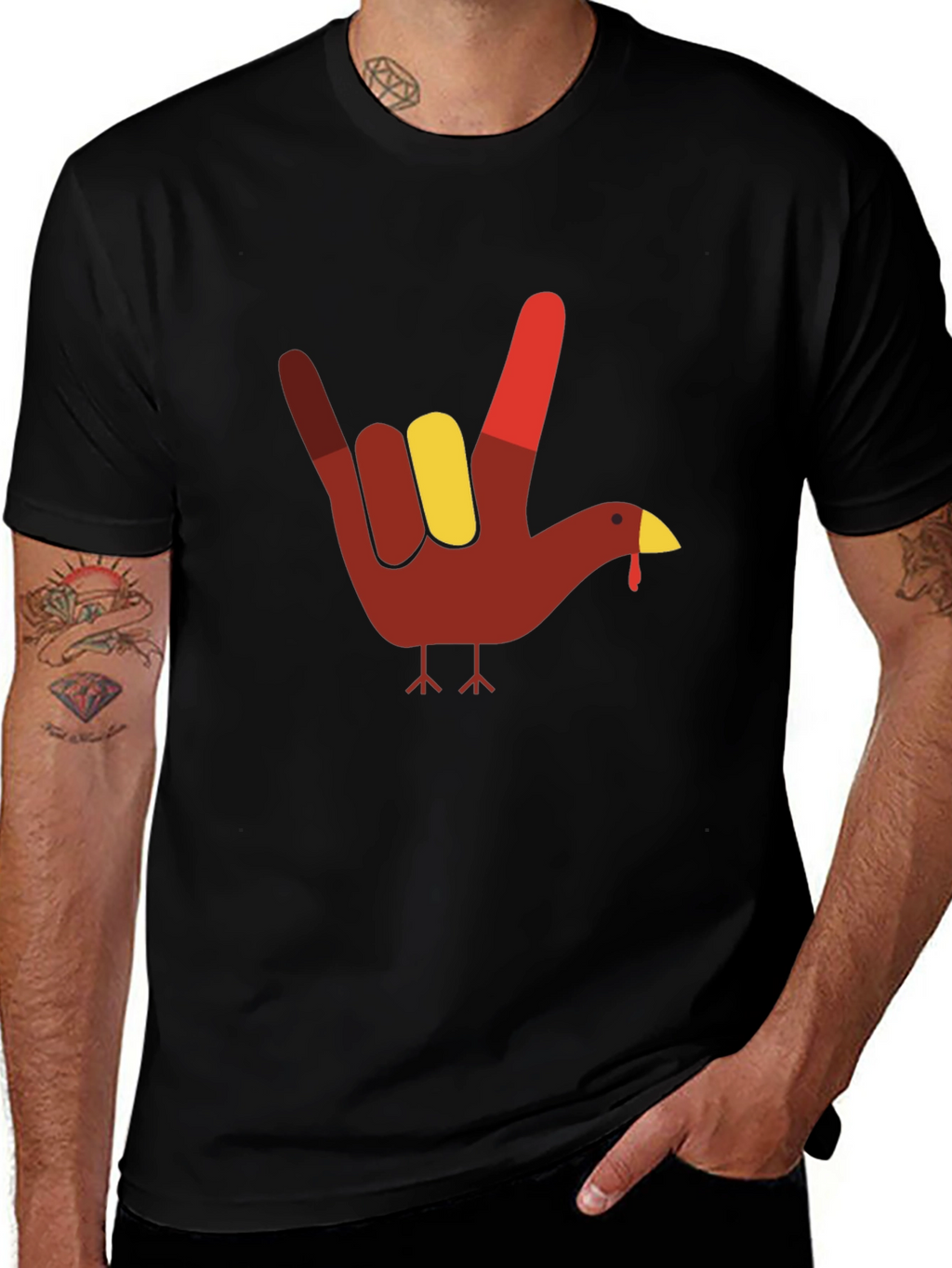 Thanksgiving Turkey I Love You Hand Sign Graphic T-Shirt