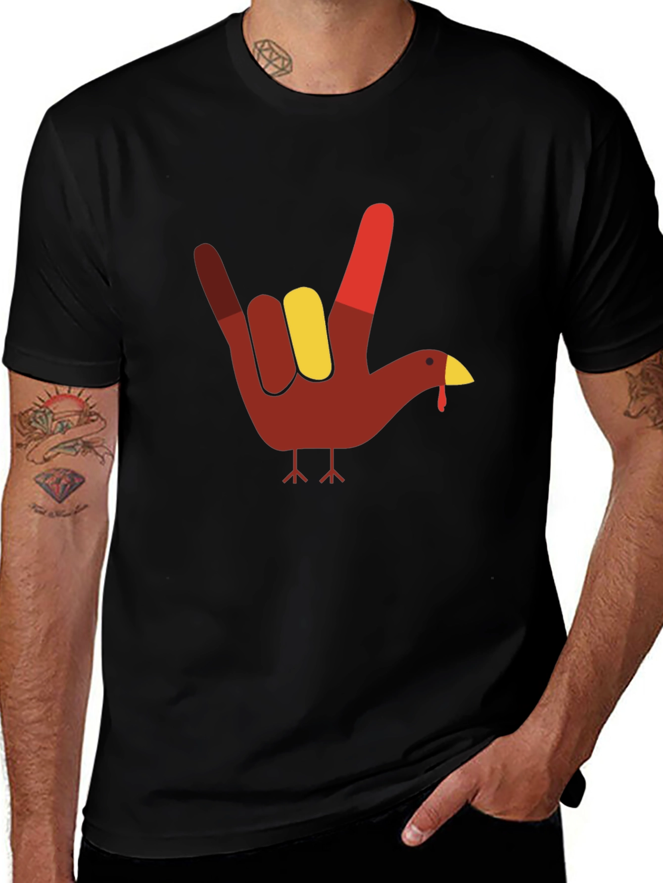 Thanksgiving Turkey I Love You Hand Sign Graphic T-Shirt
