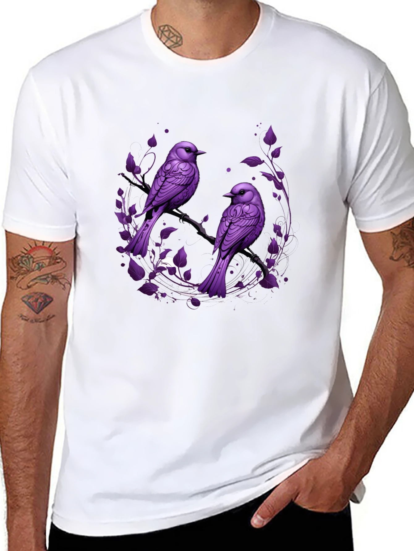Purple Bird Graphic Tee - Nature Inspired Mens T-Shirt