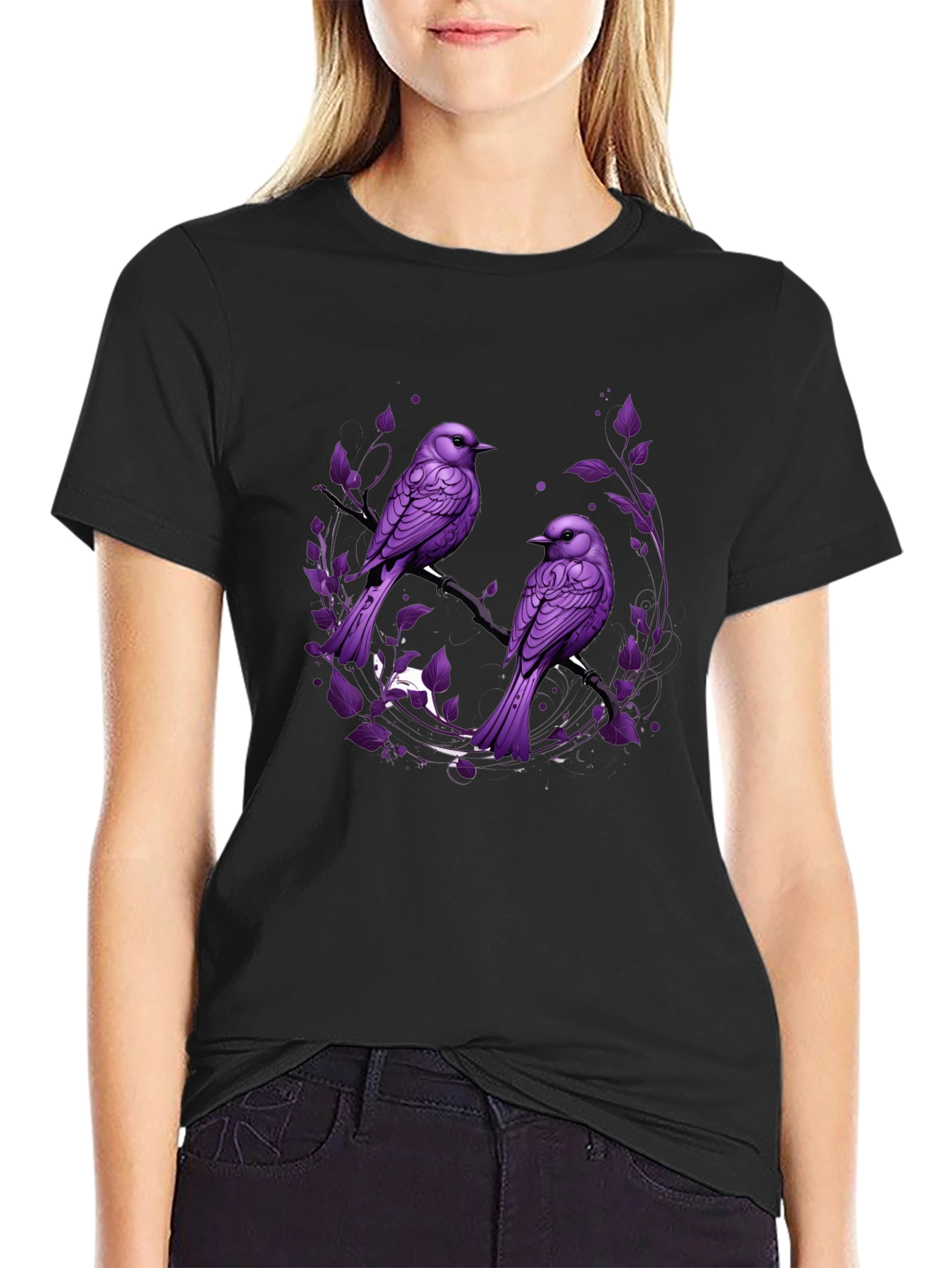 Purple Bird Graphic Tee - Nature Inspired Mens T-Shirt