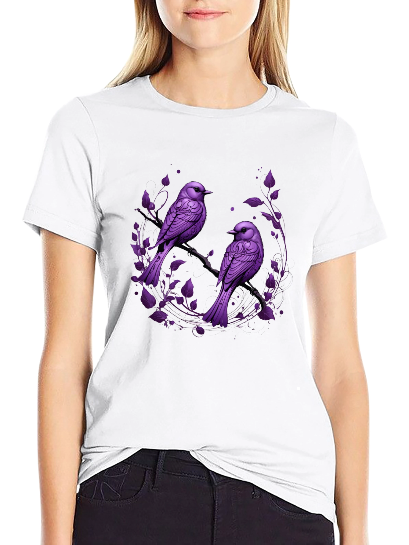 Purple Bird Graphic Tee - Nature Inspired Mens T-Shirt