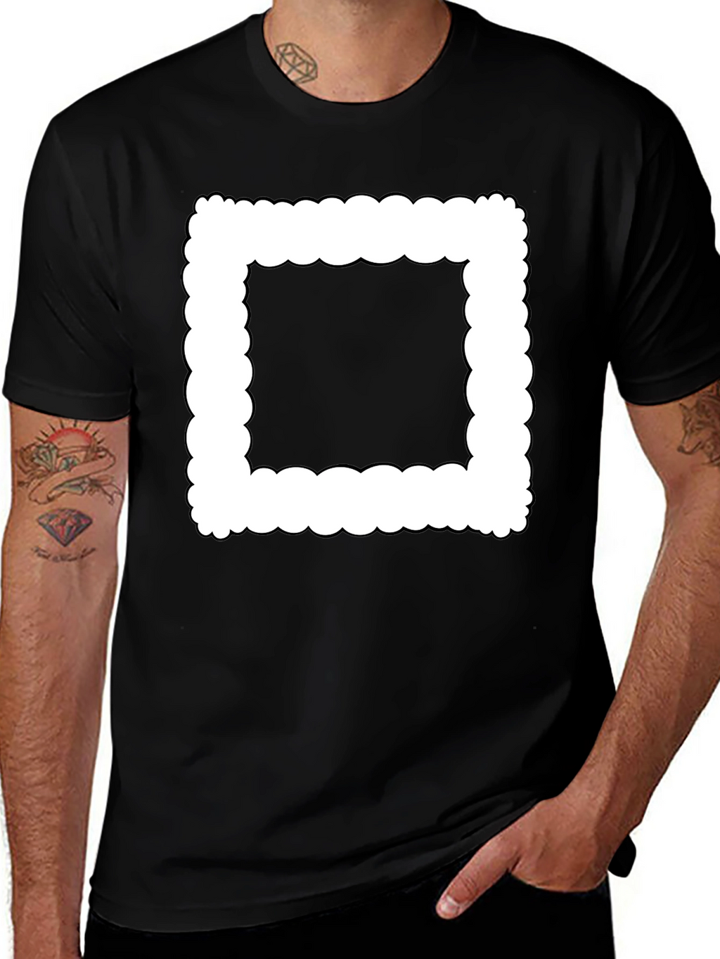 Modern Black T-Shirt with Cloud-Edge White Frame
