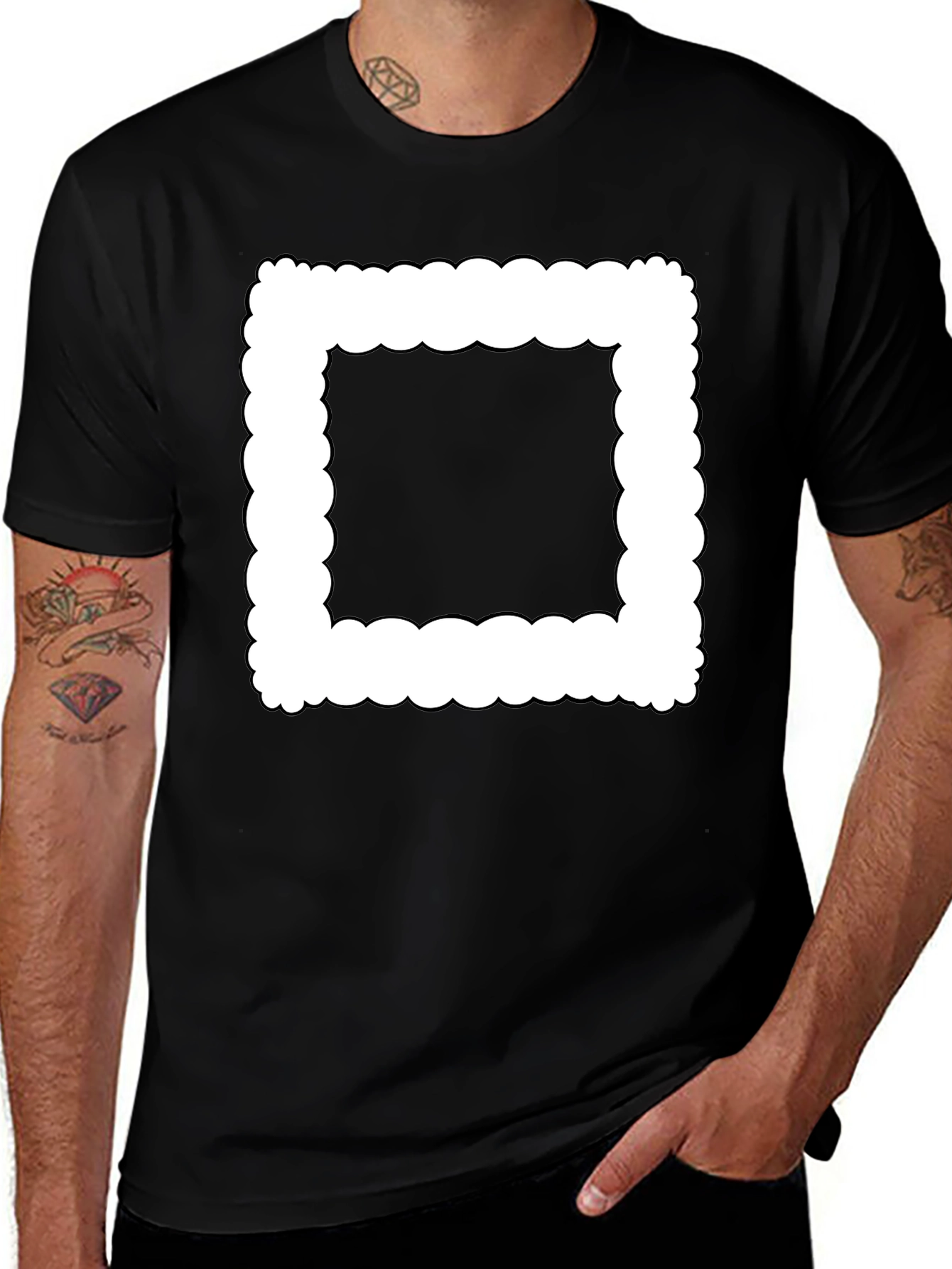 Modern Black T-Shirt with Cloud-Edge White Frame