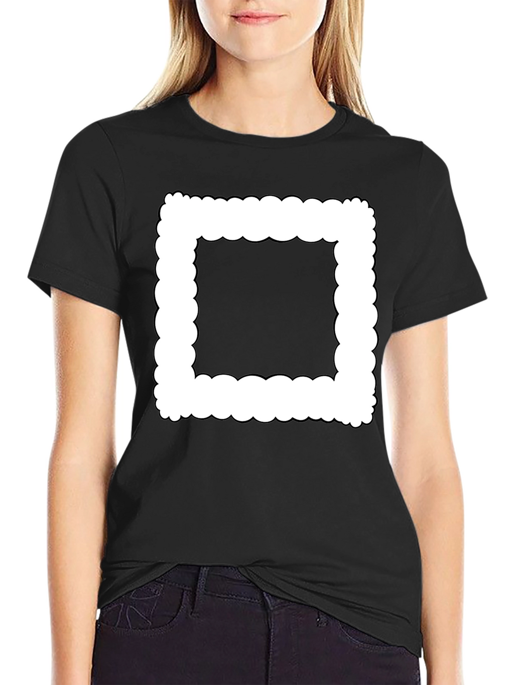 Modern Black T-Shirt with Cloud-Edge White Frame