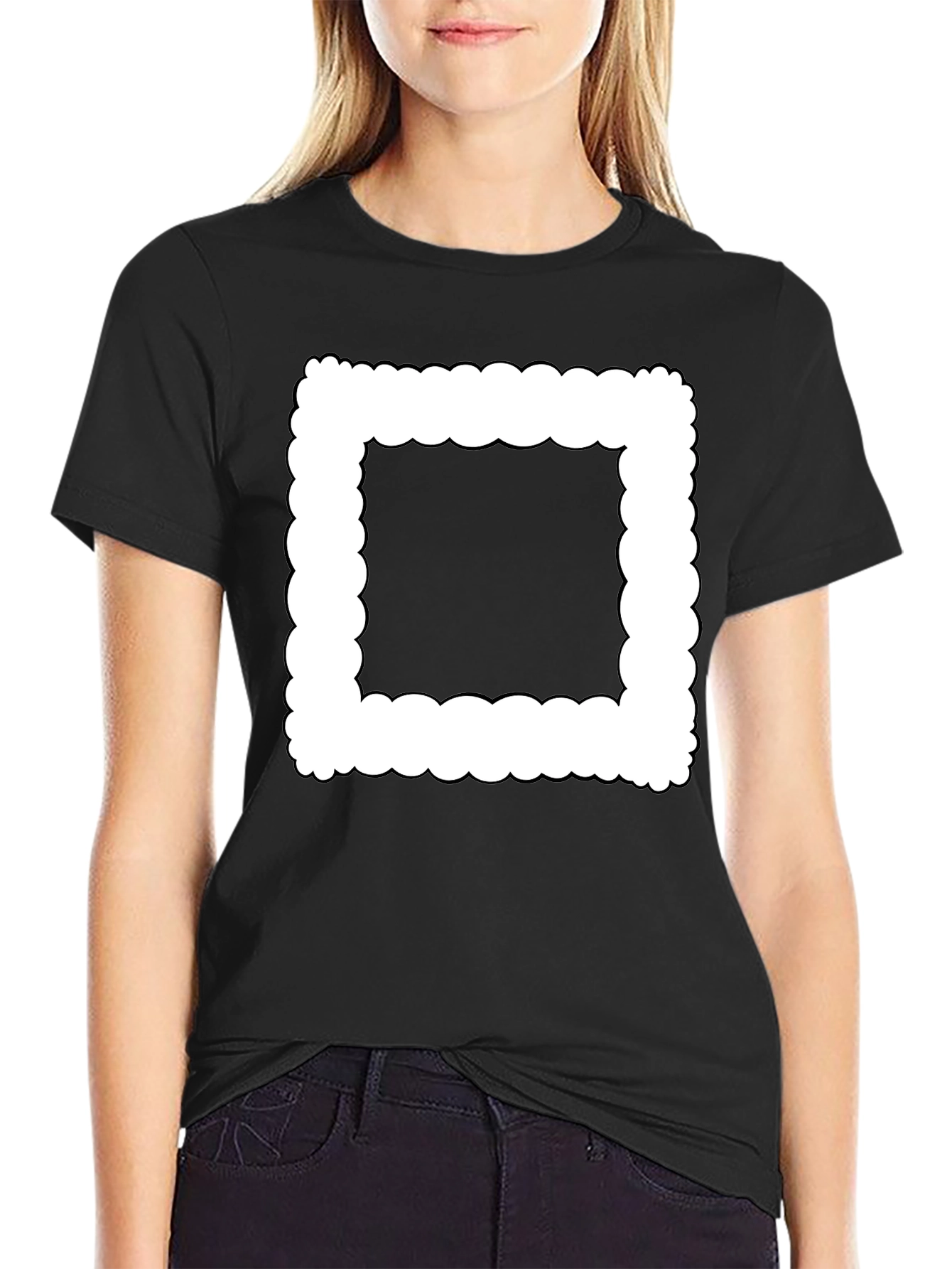 Modern Black T-Shirt with Cloud-Edge White Frame