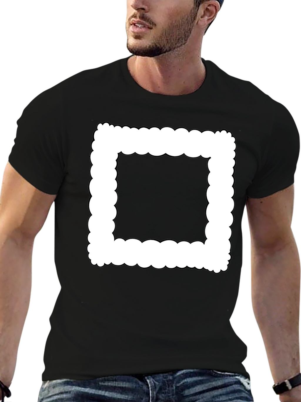 Modern Black T-Shirt with Cloud-Edge White Frame