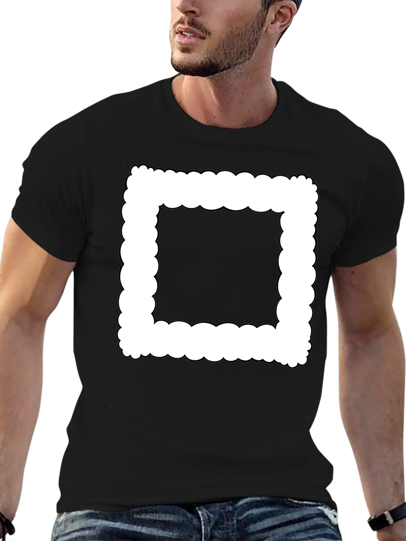 Modern Black T-Shirt with Cloud-Edge White Frame