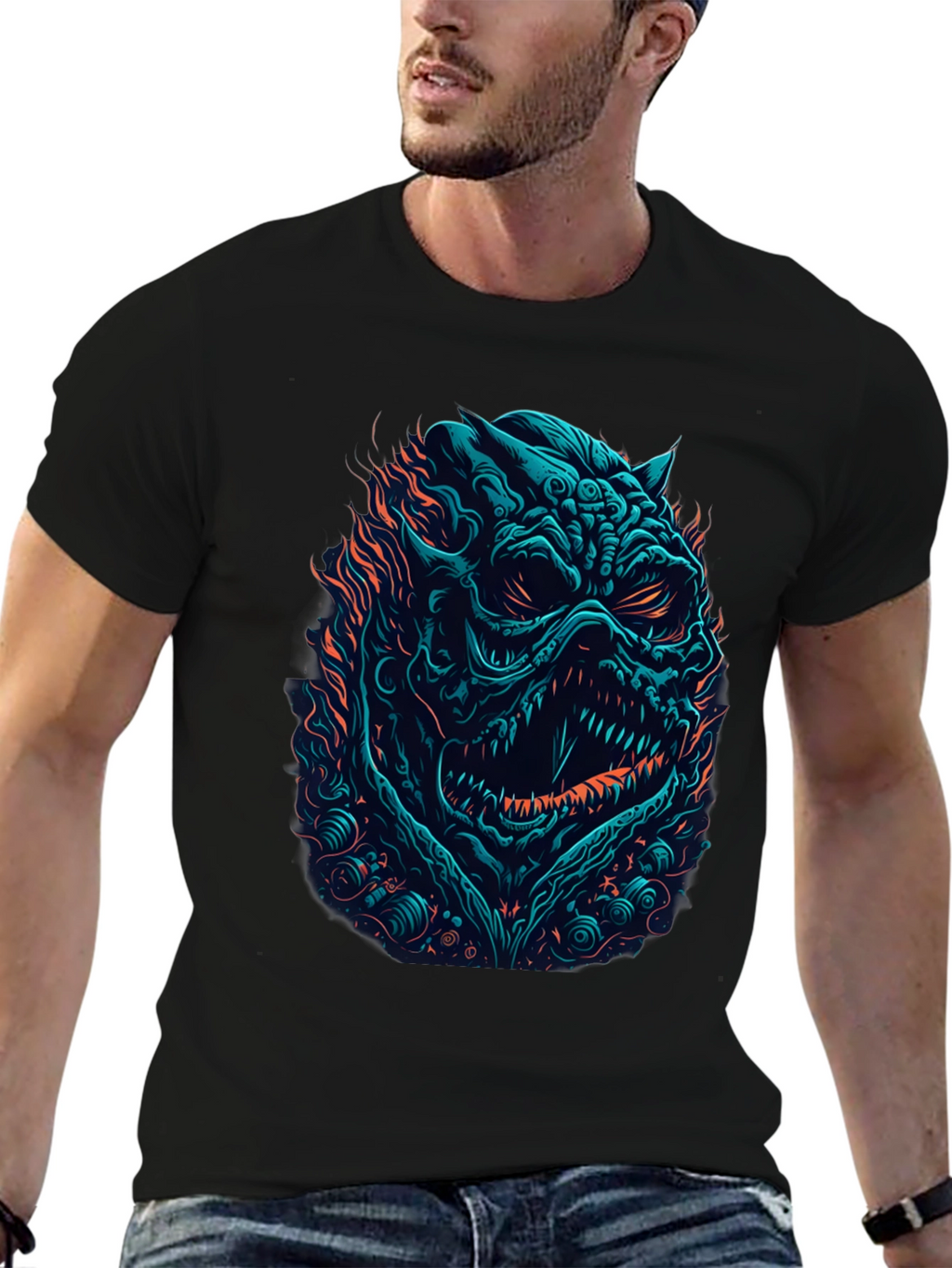Monster Graphic Print Black T-Shirt