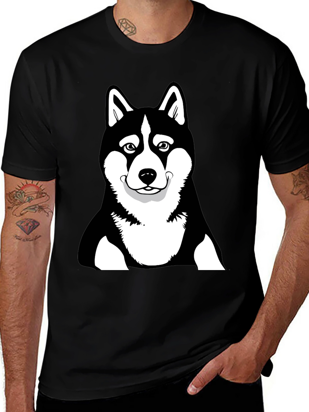 Husky Dog Graphic Black T-Shirt