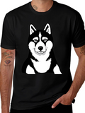 Husky Dog Graphic Black T-Shirt