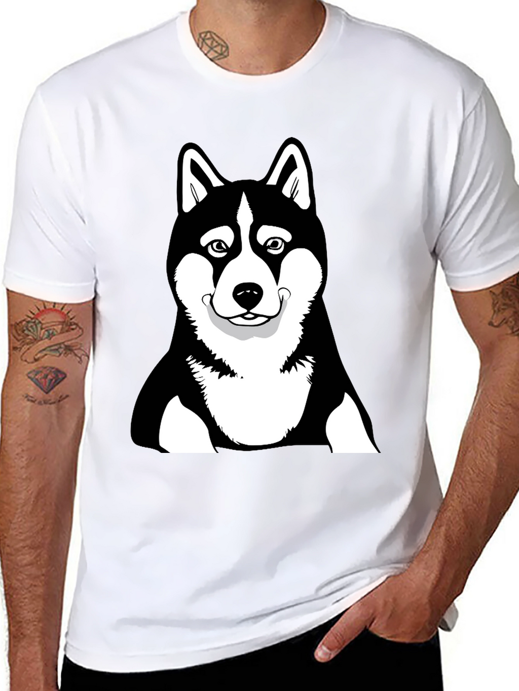 Husky Dog Graphic Black T-Shirt