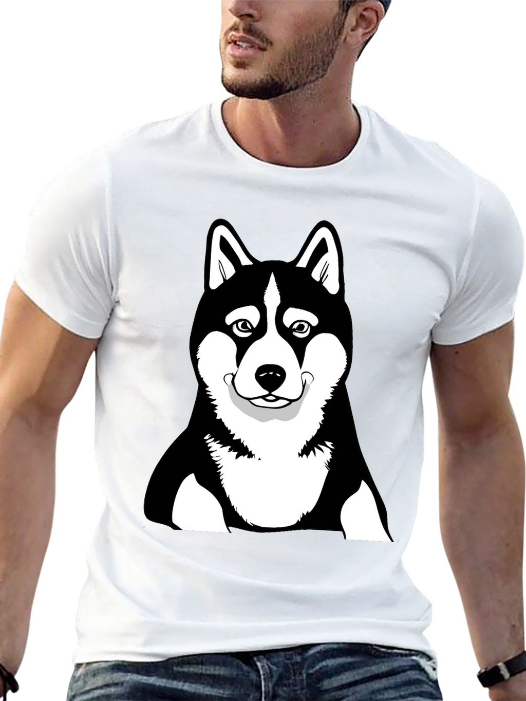 Husky Dog Graphic Black T-Shirt