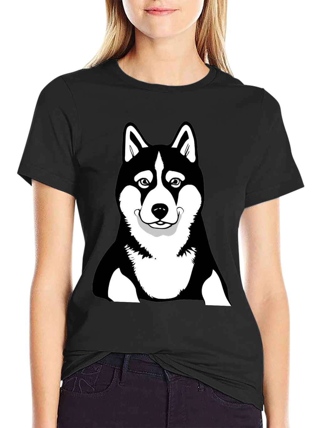 Husky Dog Graphic Black T-Shirt