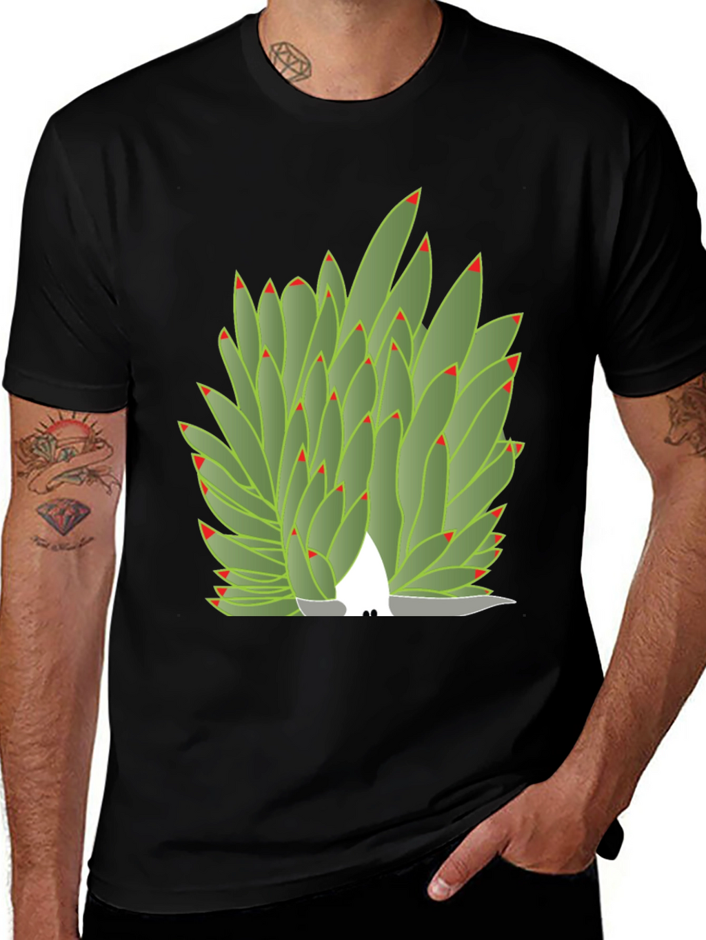 Succulent Plant Graphic Tee - Black Cotton Blend