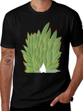 Succulent Plant Graphic Tee - Black Cotton Blend