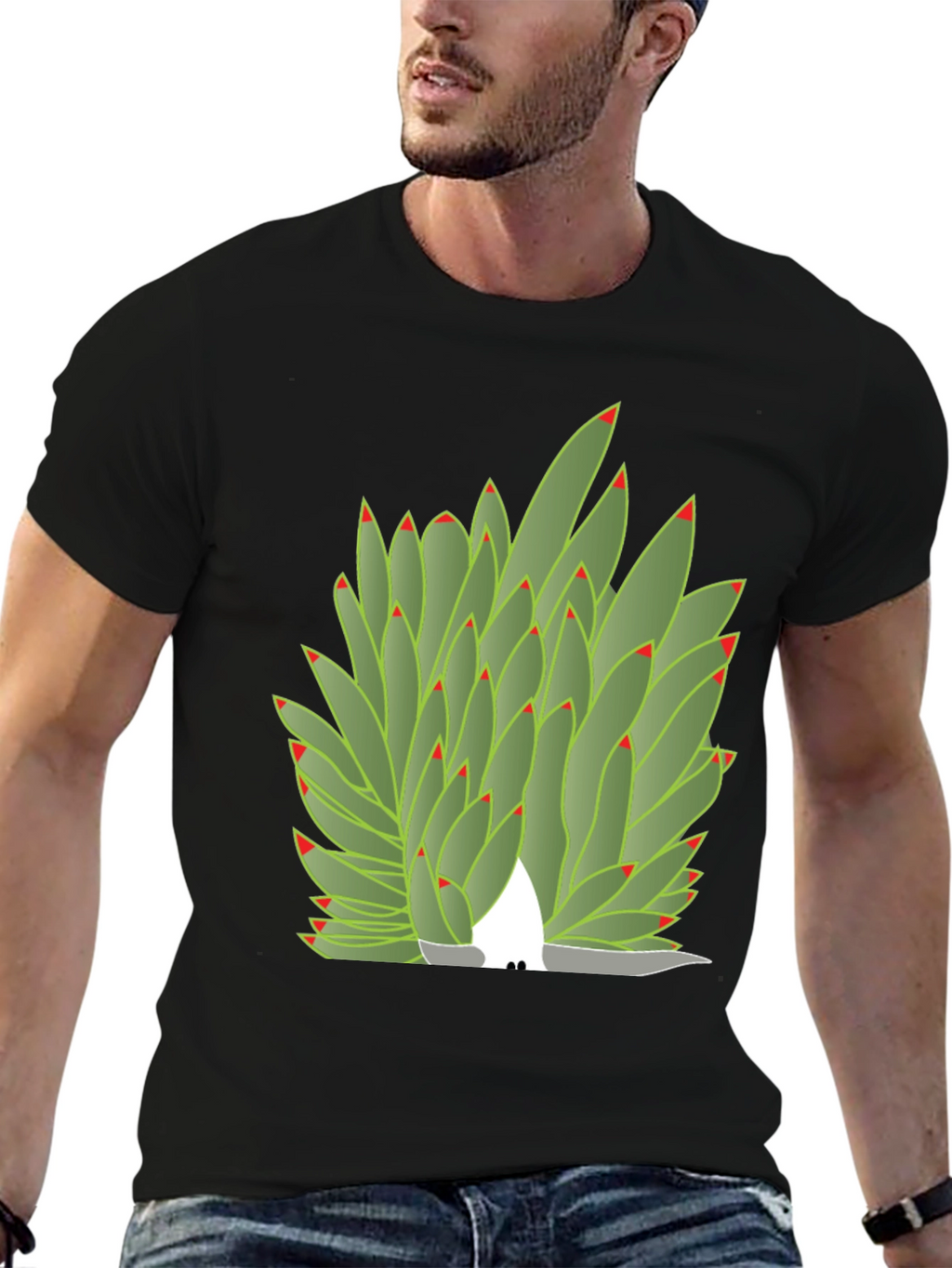 Succulent Plant Graphic Tee - Black Cotton Blend