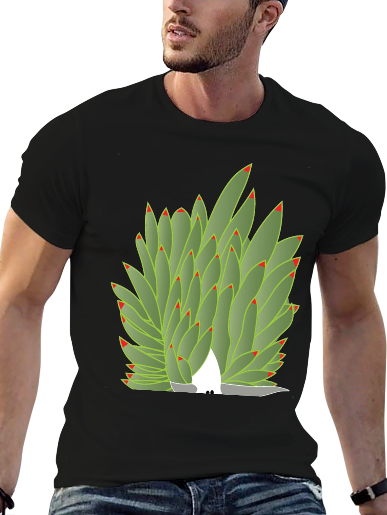 Succulent Plant Graphic Tee - Black Cotton Blend