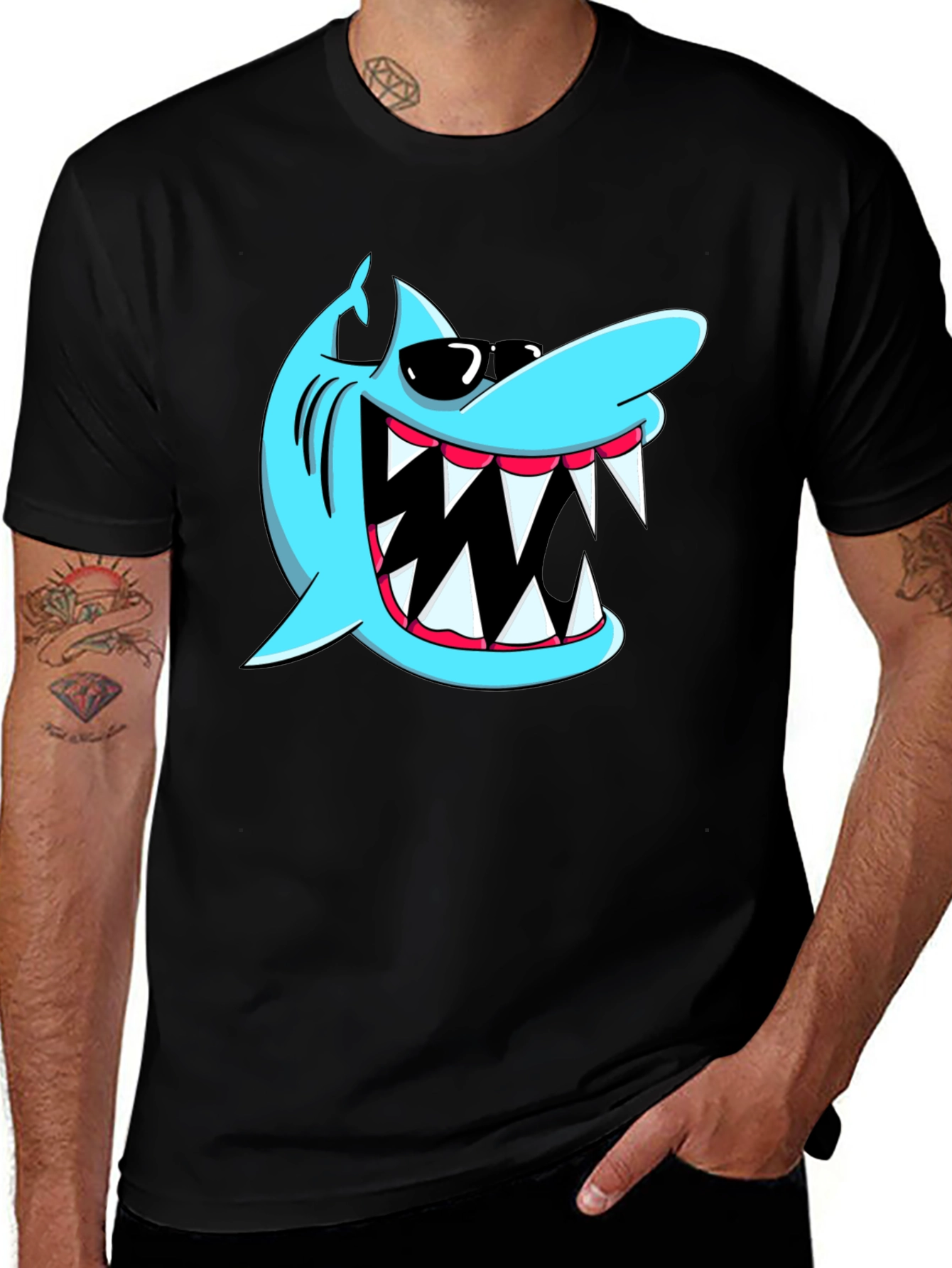 Cool Shark Graphic Tee - Black Cotton Shirt