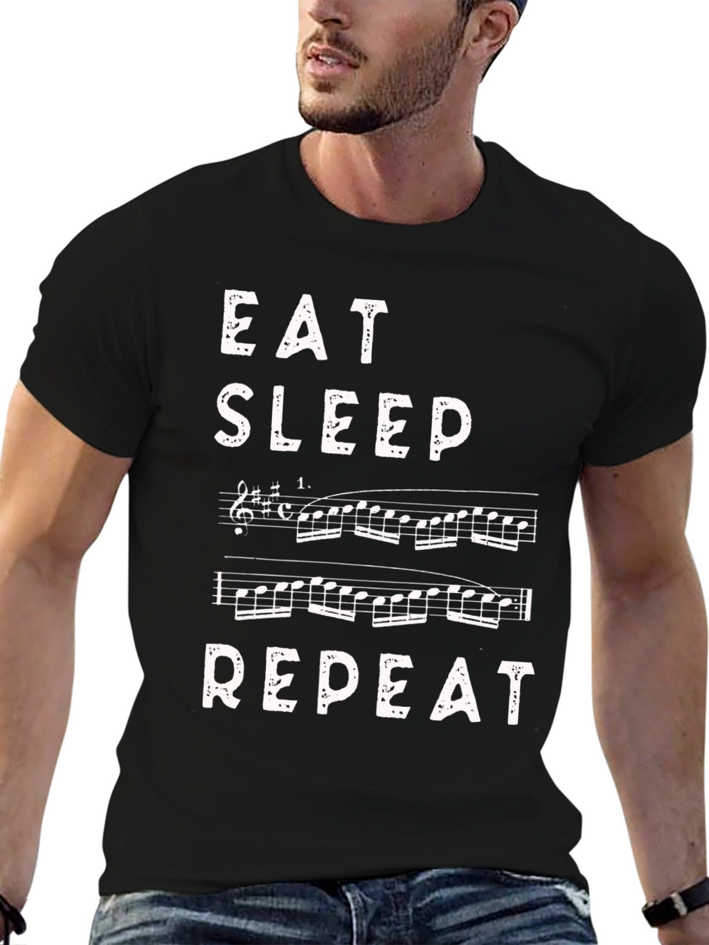 Eat Sleep Music Repeat Black T-Shirt