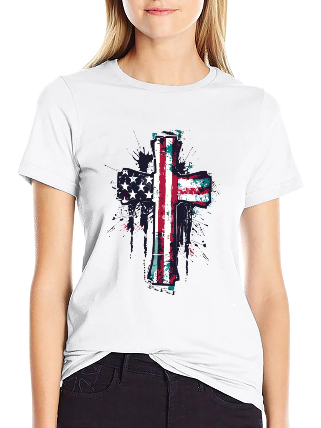 American Flag Cross Graphic Tee - Black
