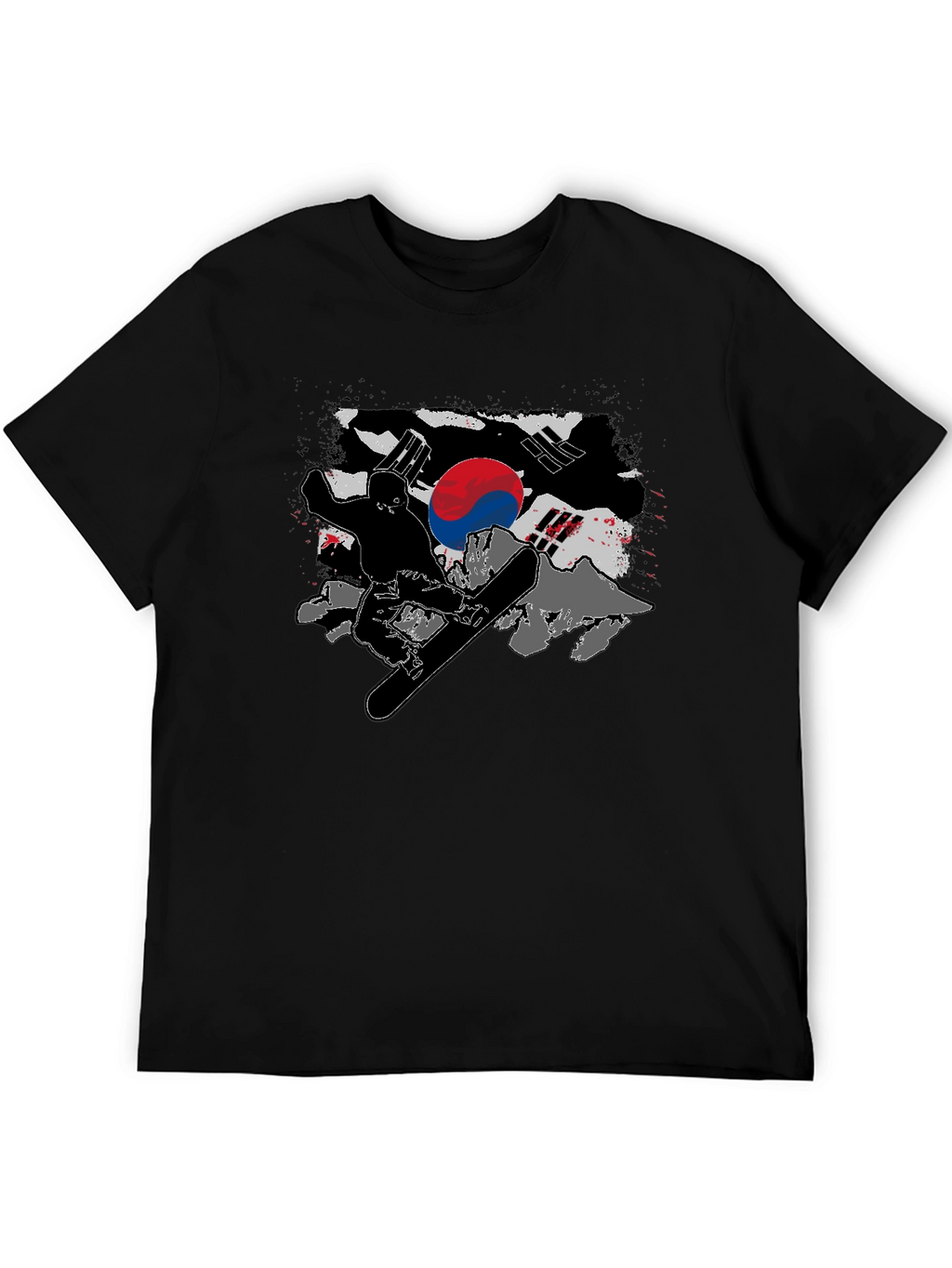 South Korea Flag Snowboarder Black T-Shirt