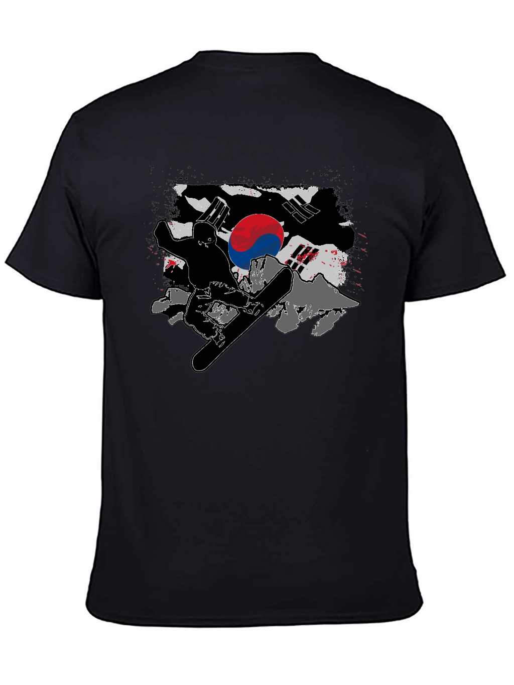 South Korea Flag Snowboarder Black T-Shirt