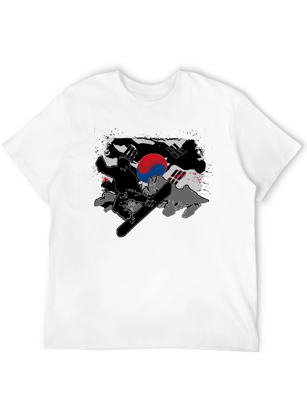 South Korea Flag Snowboarder Black T-Shirt