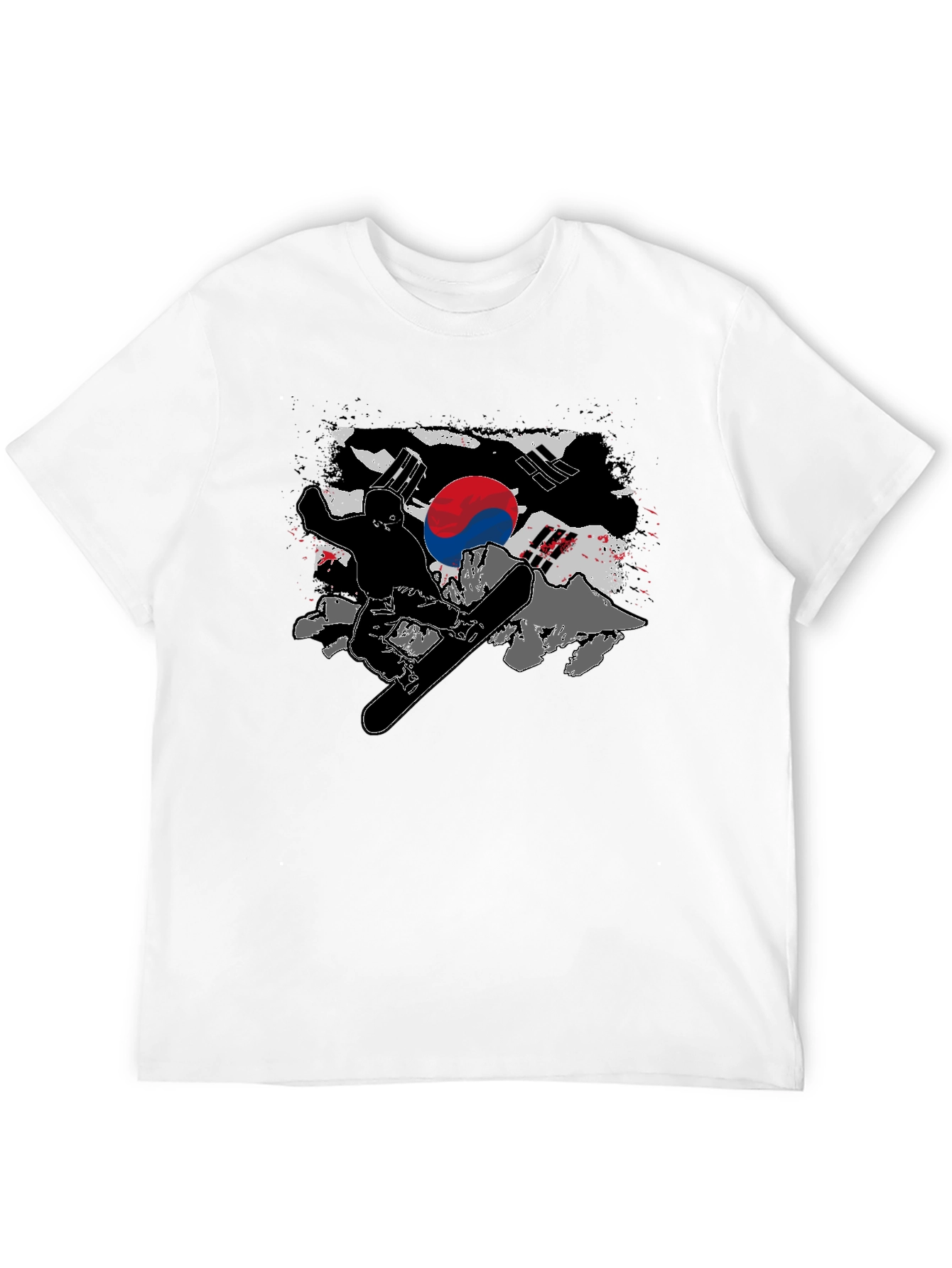 South Korea Flag Snowboarder Black T-Shirt