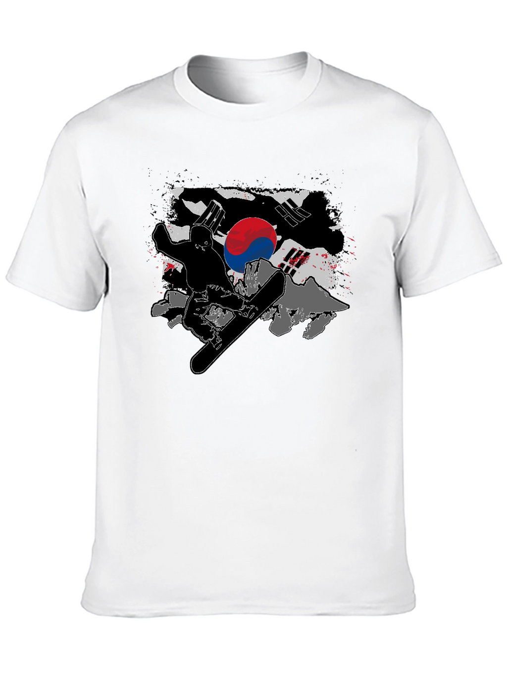 South Korea Flag Snowboarder Black T-Shirt