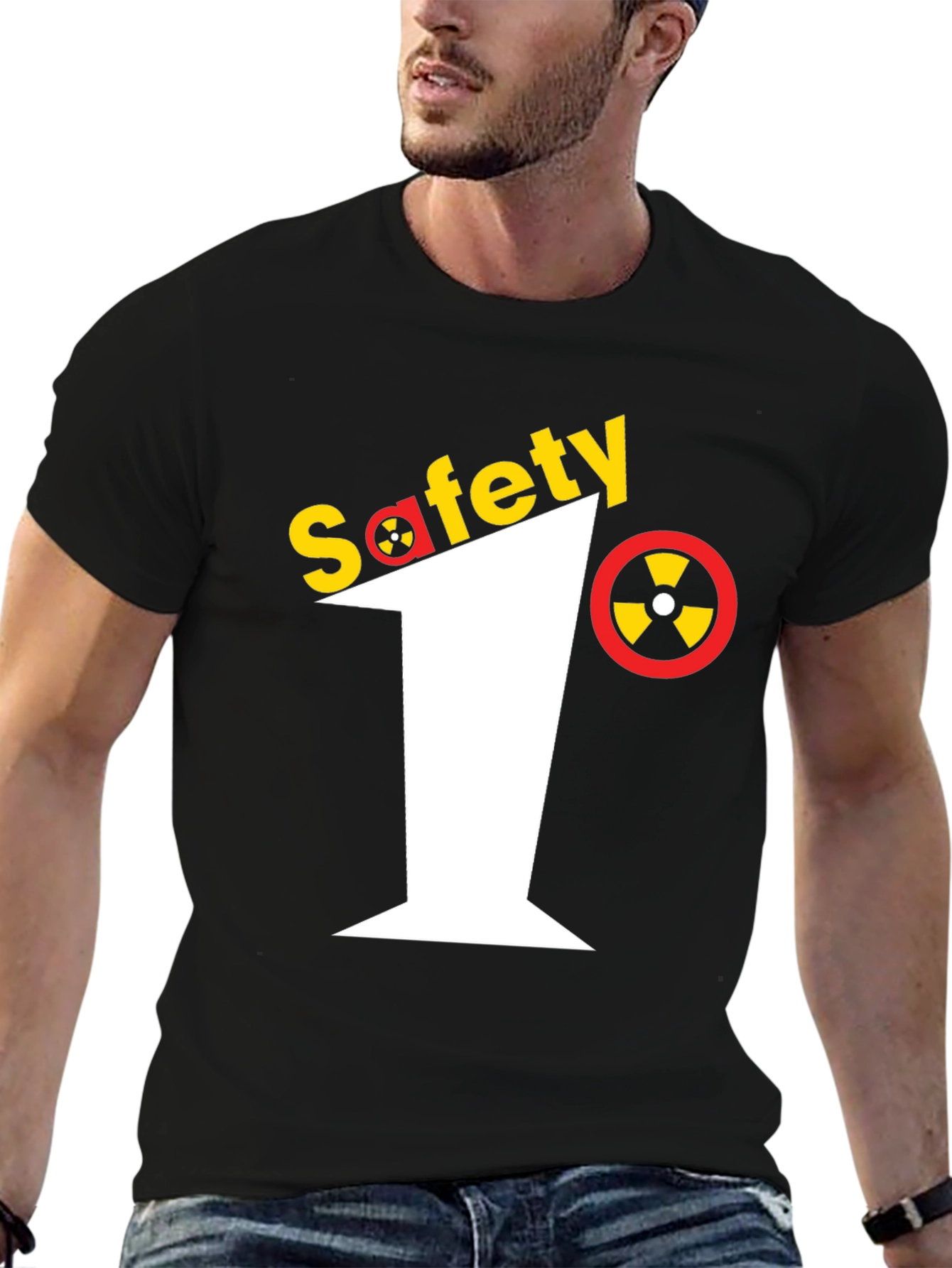 Safety First Graphic Tee - Black Crew Neck T-Shirt
