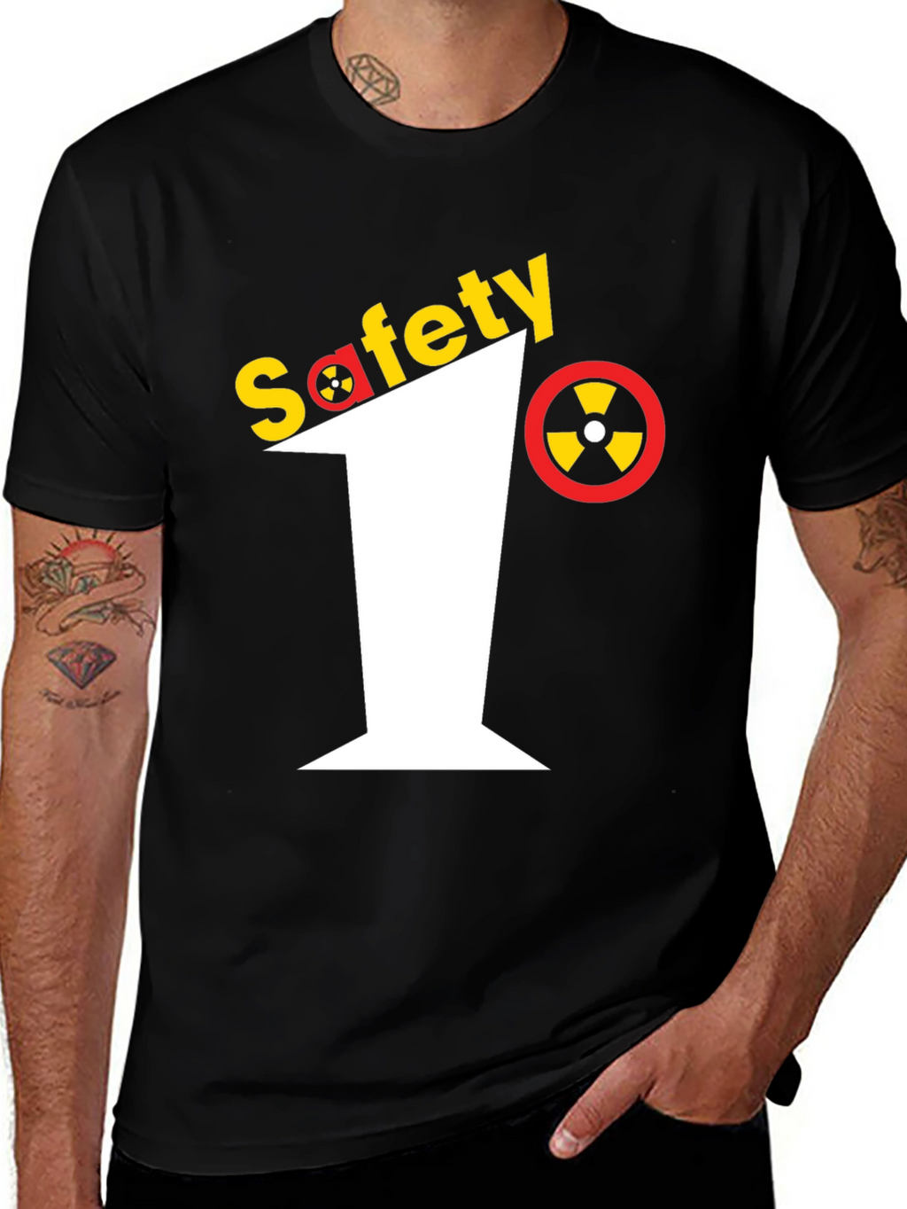 Safety First Graphic Tee - Black Crew Neck T-Shirt